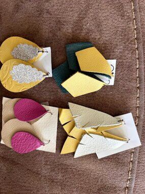 Lot of 4 Handmade Leather Earrings - Great Gift - Unique - Beautiful